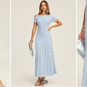 Commense Sky Blue One-Shoulder Knit Dress